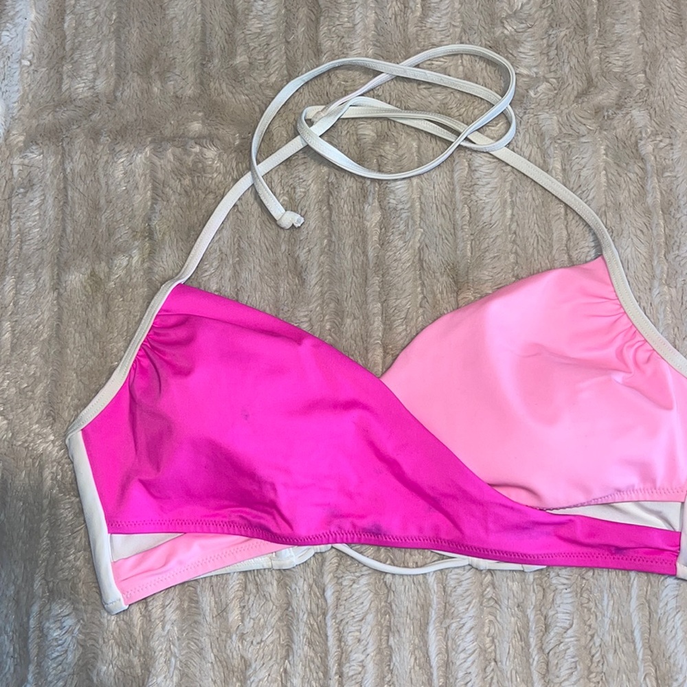 PINK large women’s swim top pink light pink and white halter tie